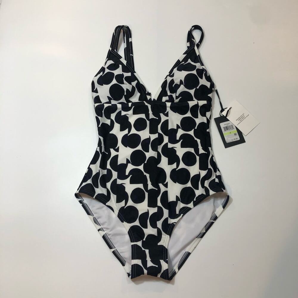 DKNY NAVY MULTI DOT Mesh-Trim One-Piece Swimsuit - Picture 3 of 7